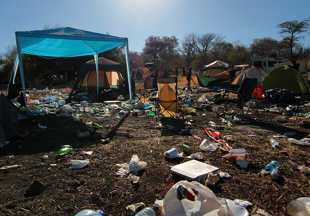 Rubbish at a camp site at OppiKoppi.