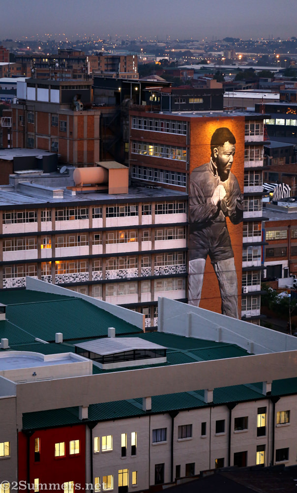 Joburg skyline and Mandela from Hallmark House