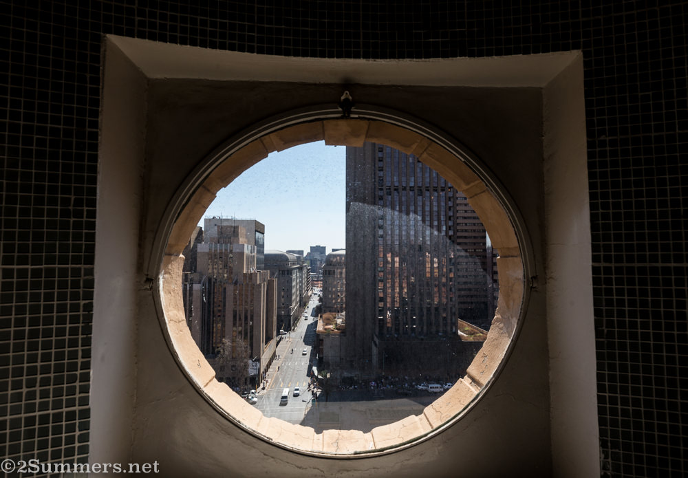 View through the window in the Apprentice Penthouse bathroom