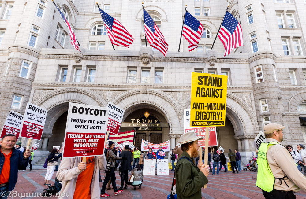 Protesters in front of Trump hotel