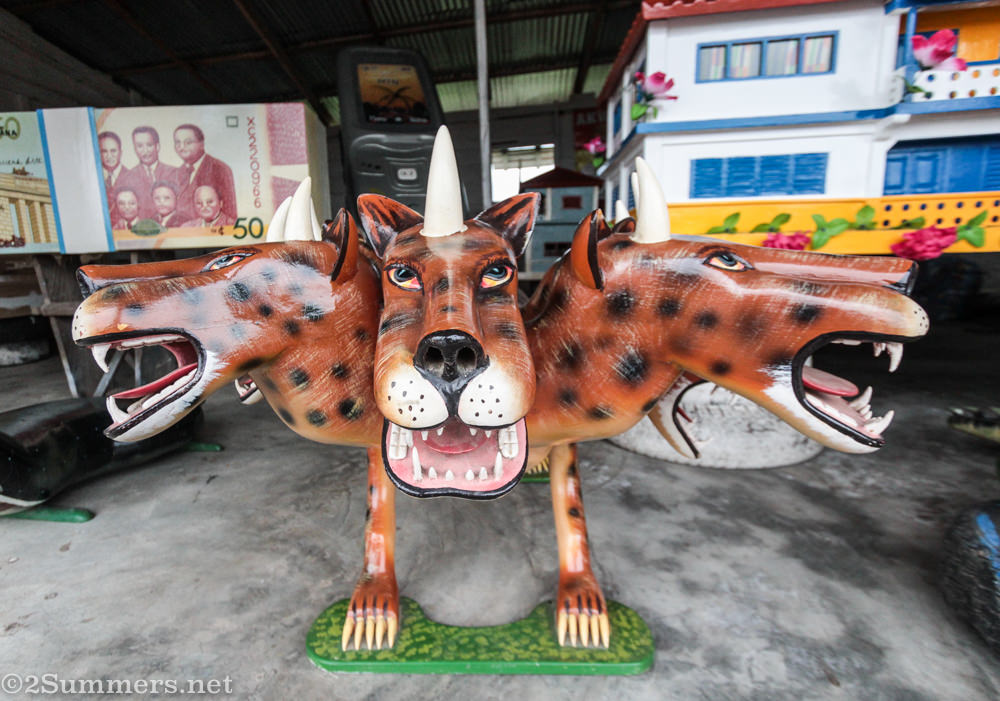 Three-headed animal coffin