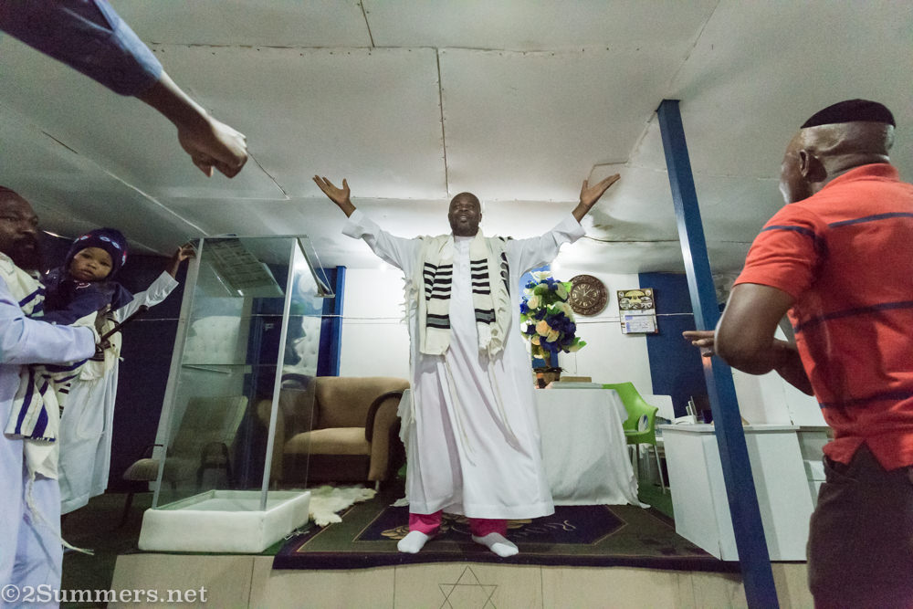 Rabbi Nathan leading the service