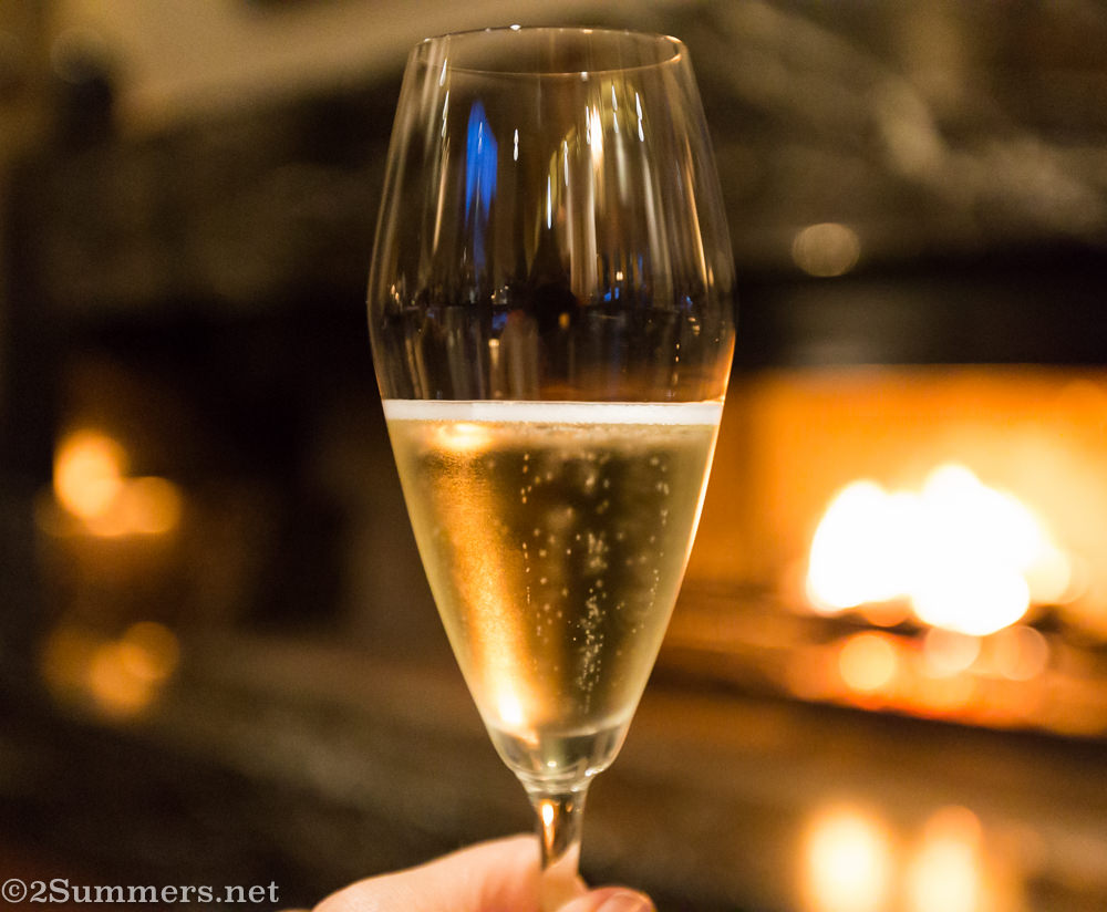Glass of bubbly at Delaire Graff