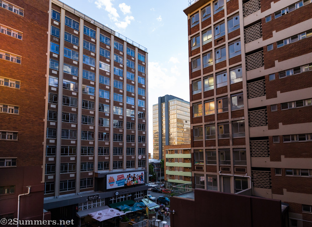 View of Braamfontein from the balcony at Once in Joburg