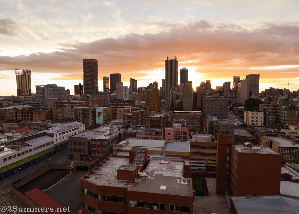 Sunset behind the Joburg skyline