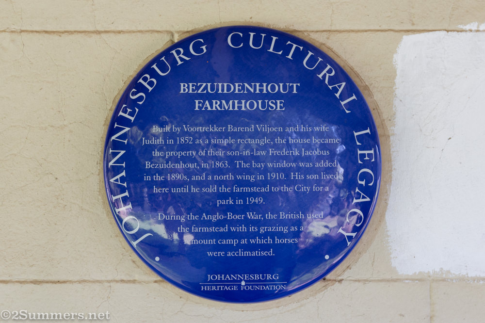 Blue plaque on Bezuidenhout Farmhouse