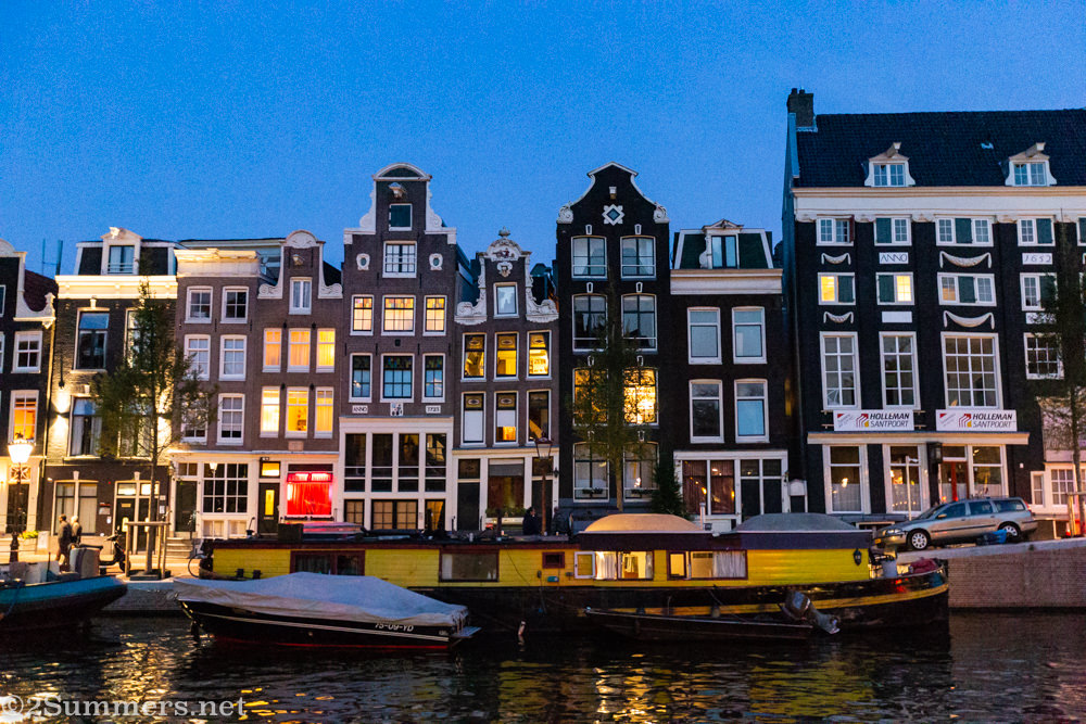 Amsterdam row-houses at night