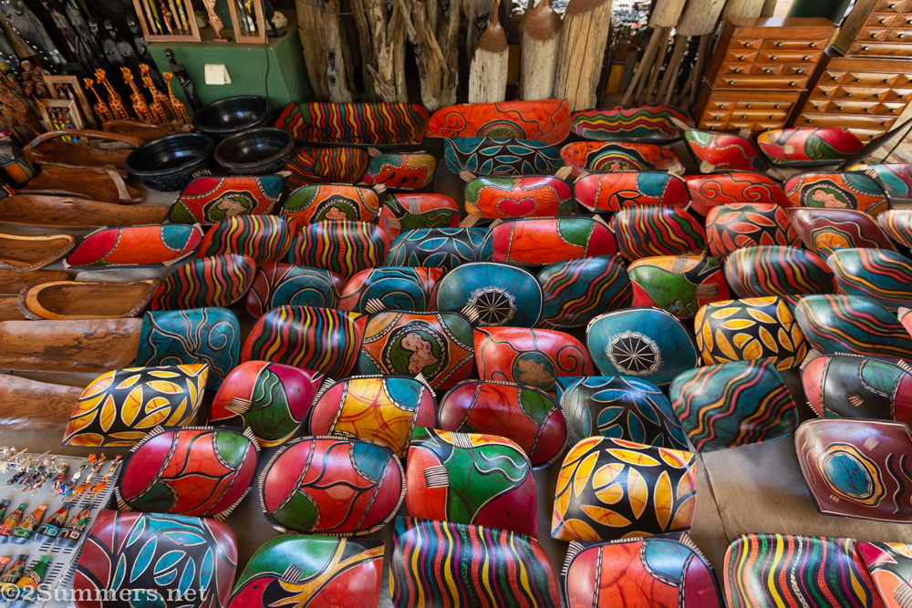 Wooden bowls for sale at FEIMA in Maputo