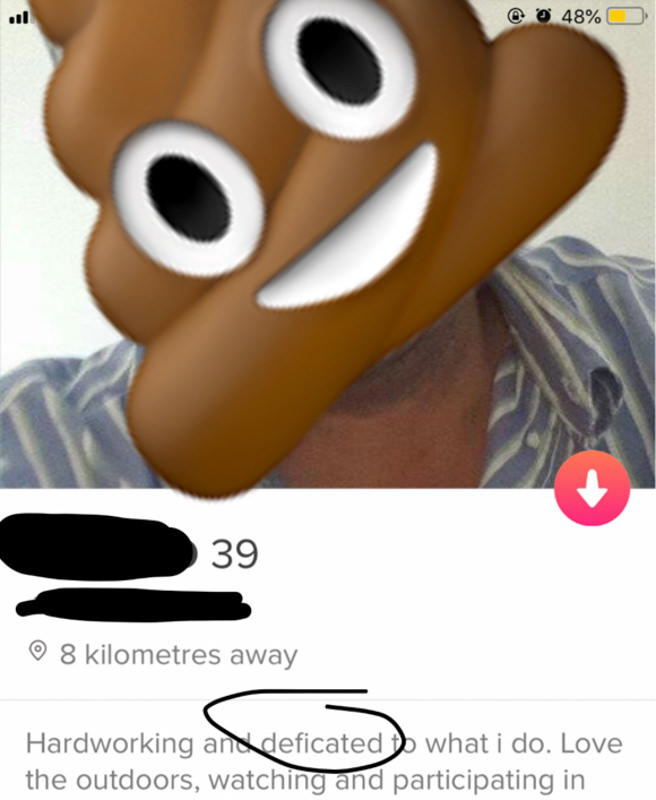 Tinder profile with bad typo.