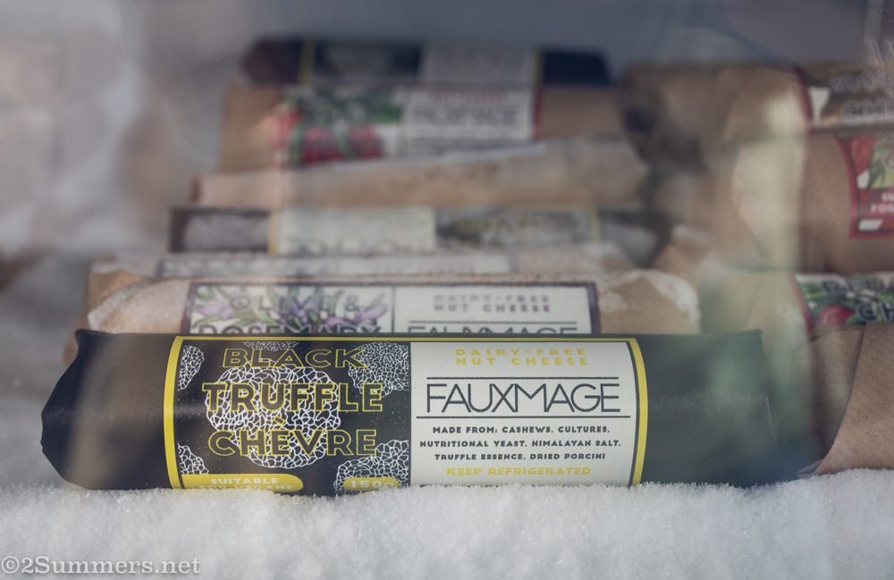 Dairy-free cheese in the Fussy Vegan fridge.