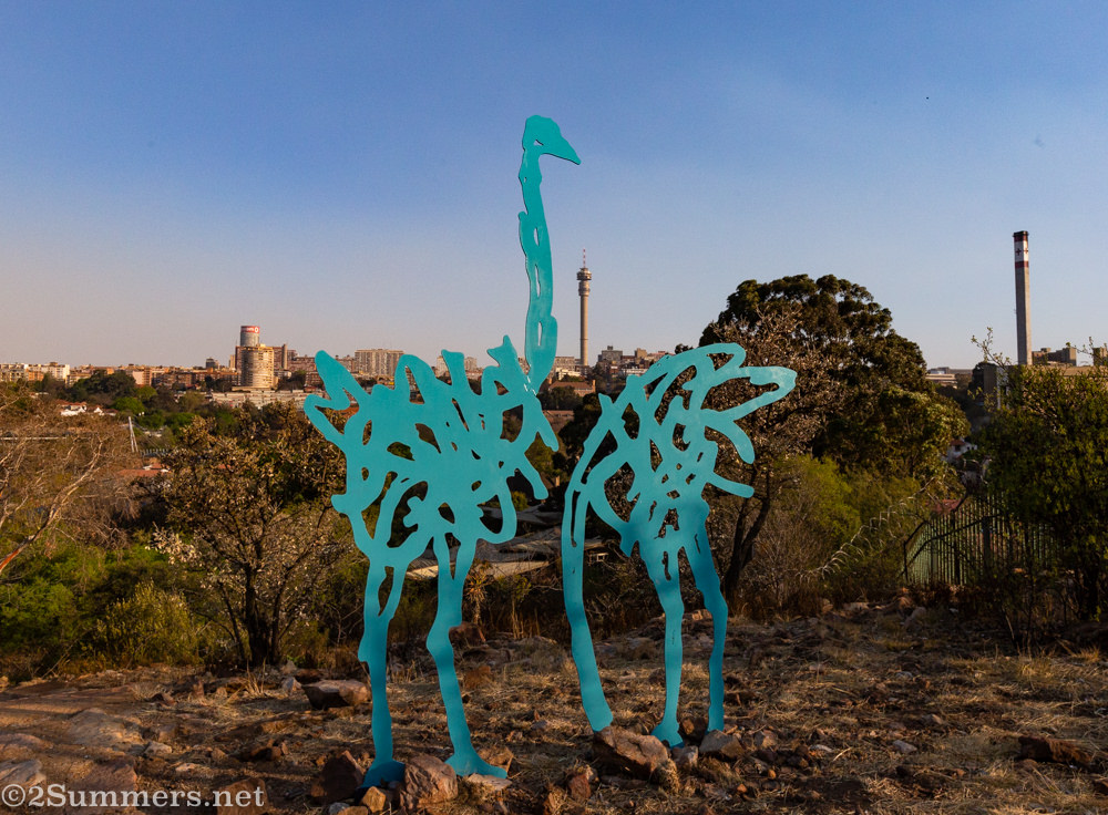 Ostrich sculptures at the top of the Wilds