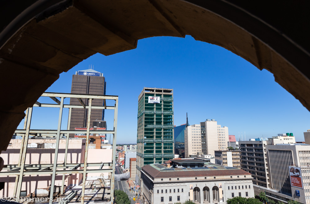 Bank of Lisbon building as seen through the Corner House window.