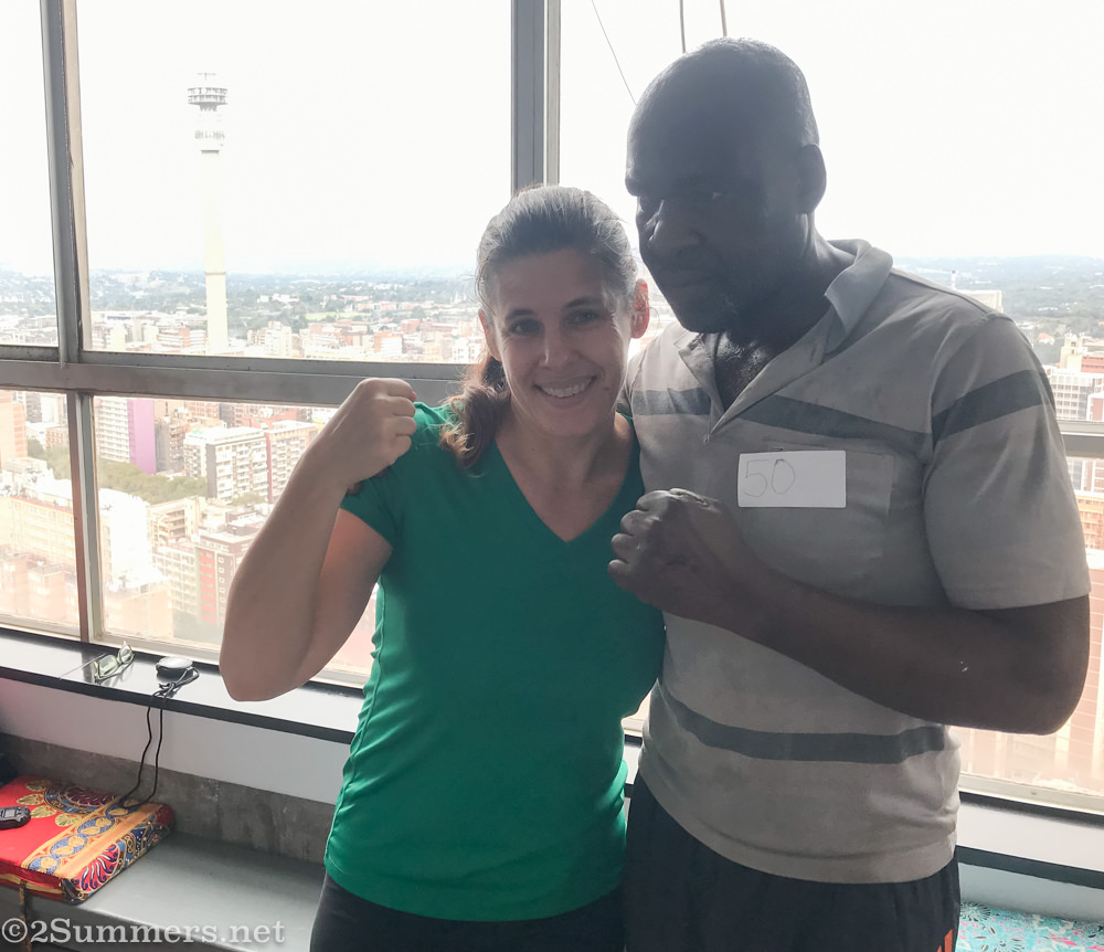 Heather and George Khosi at the top of Ponte City