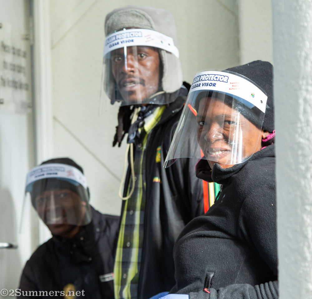 Volunteers in face shields