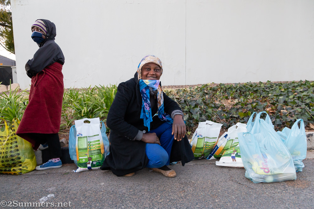 Ladies with food parcels