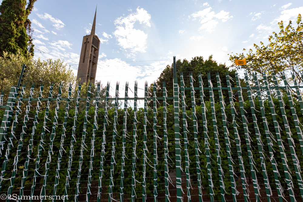 White ribbons near the entrance to St. James Church