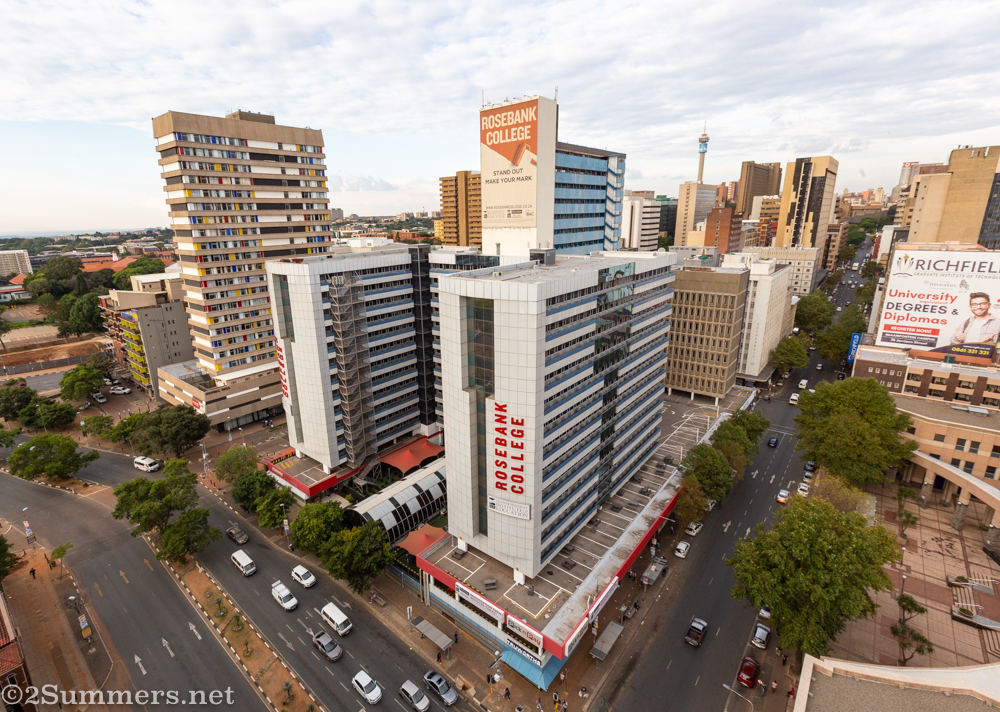 Looking down on Braamfontein from 56 Jorissen Street