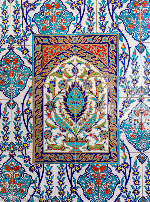 Closeup of hand-painted Turkish tile