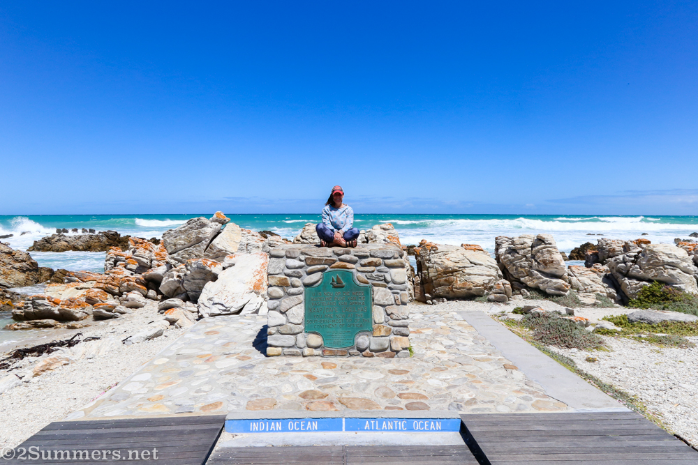 Heather at the southernmost point in Africa at Cape Agulhas