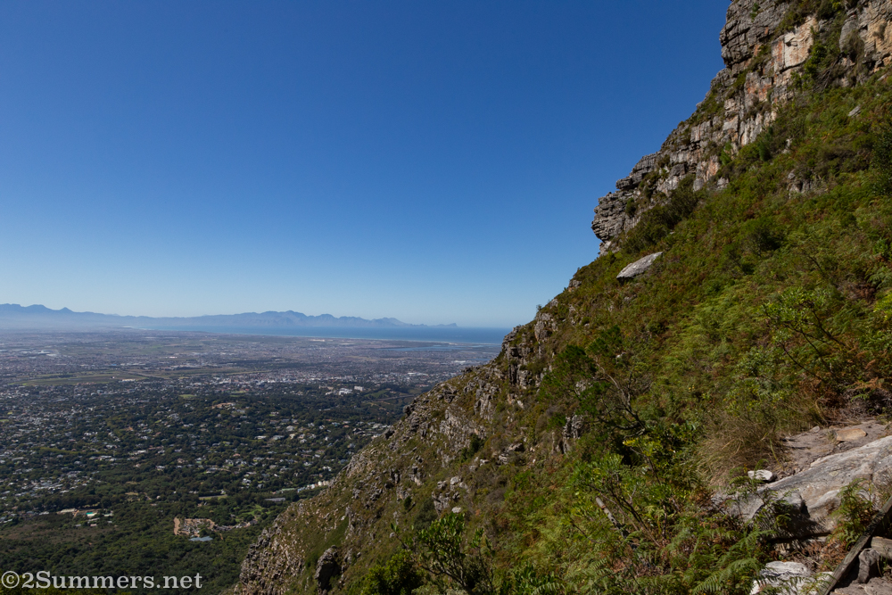 Looking out over the Cape Town suburbs on the way up Table Mountain
