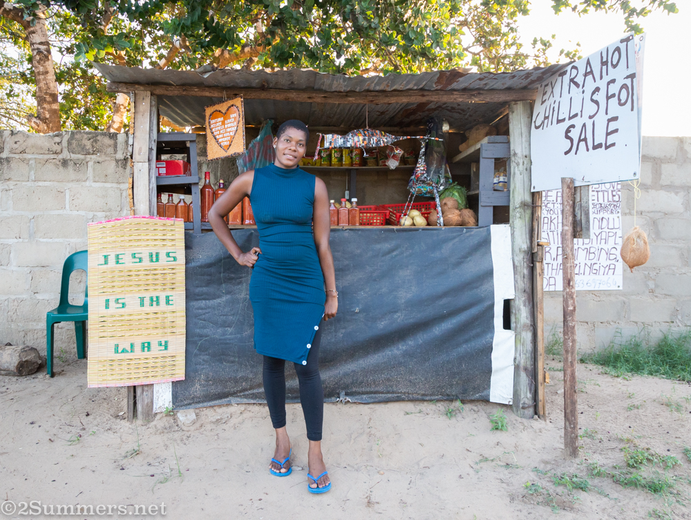 Nelli selling chilli sauce