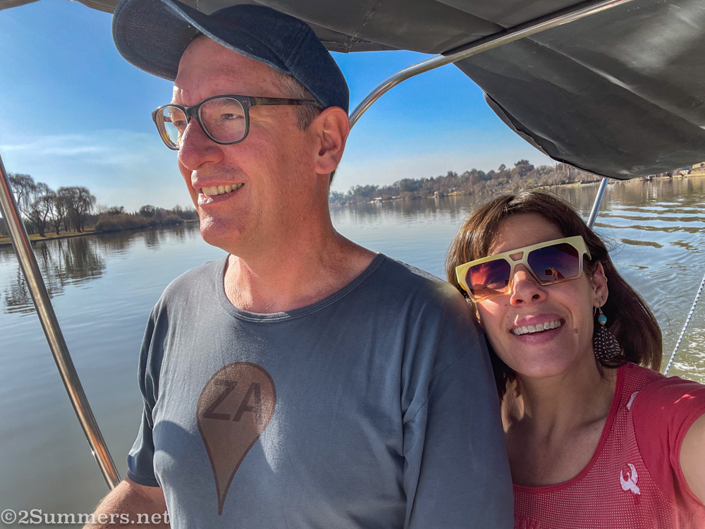 Heather and Thorsten on the houseboat in the Vaal River