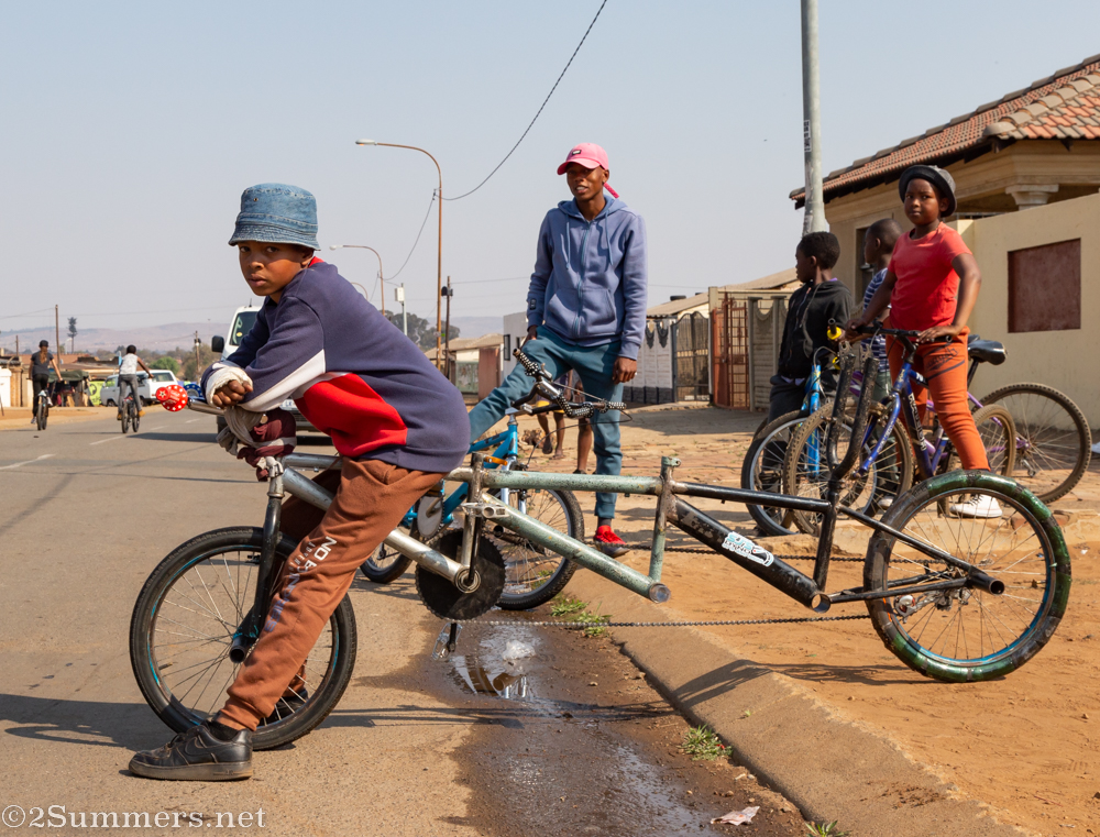 Guy on spinning bike in Soweto