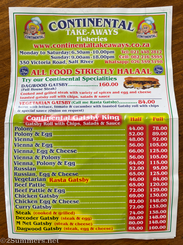 Gatsby sandwiches menu at Continental Take-Aways