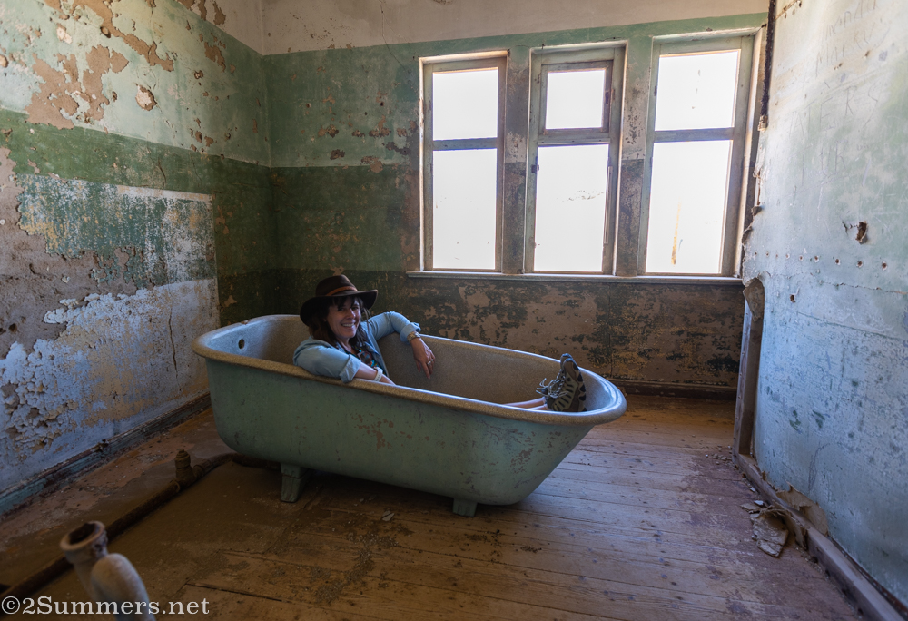 Heather in ghost town bathtub