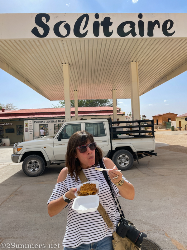 Heather eating apple pie in Solitairs
