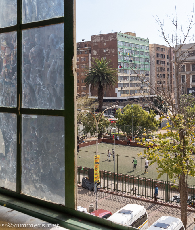 View through the window of Sifiso Mkhabela’s studio