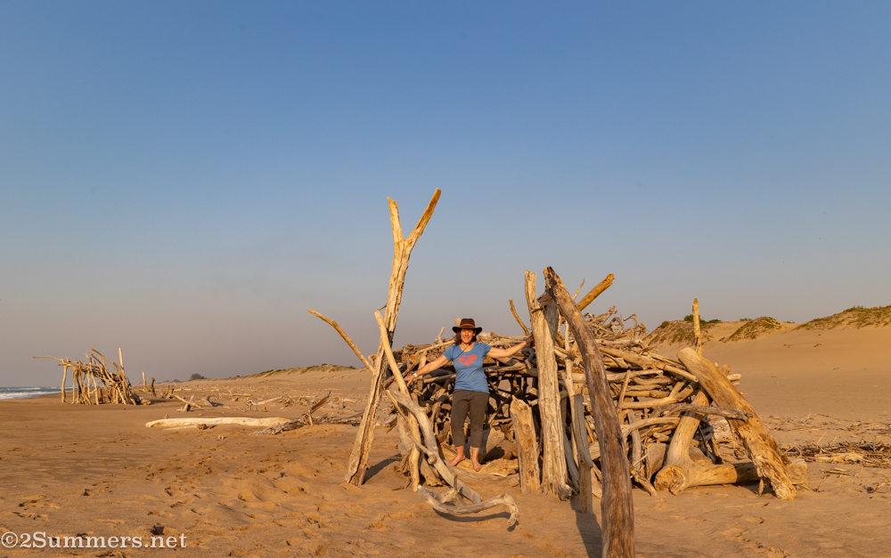 Heather at the driftwood graveyard