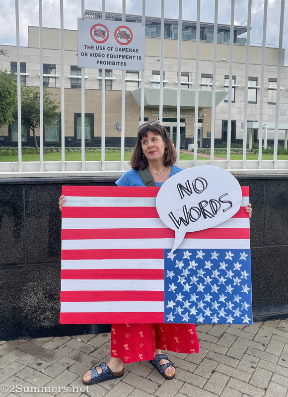 Heather protesting at U.S. Consulate