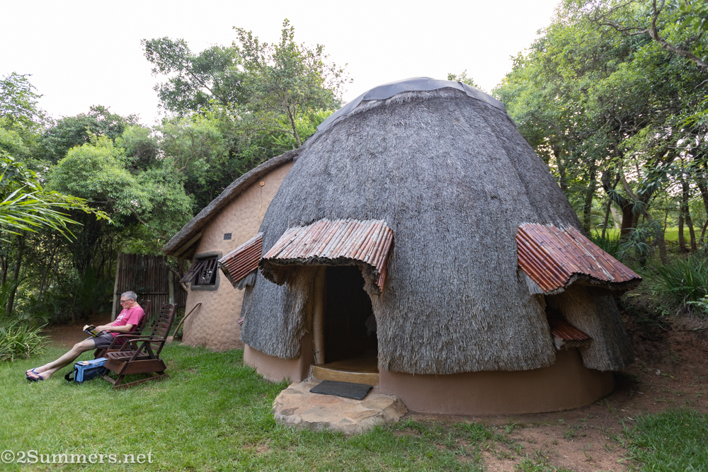 Thorsten outside the beehive hut