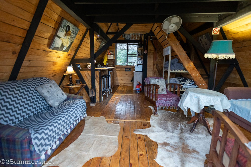 Inside the A-frame cabin