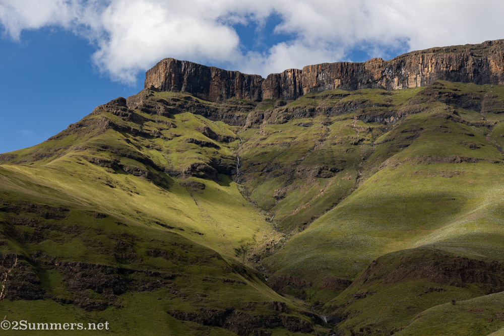 View of green mountains on Sani Pass
