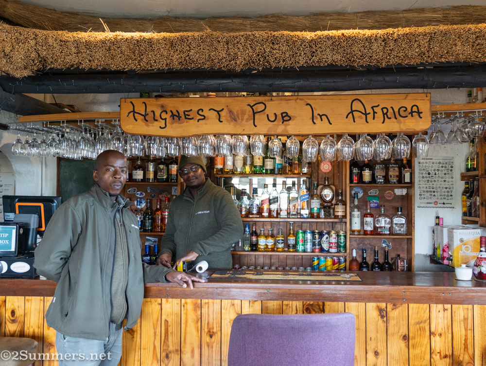 Staff at the bar at the Highest Pub in Africa