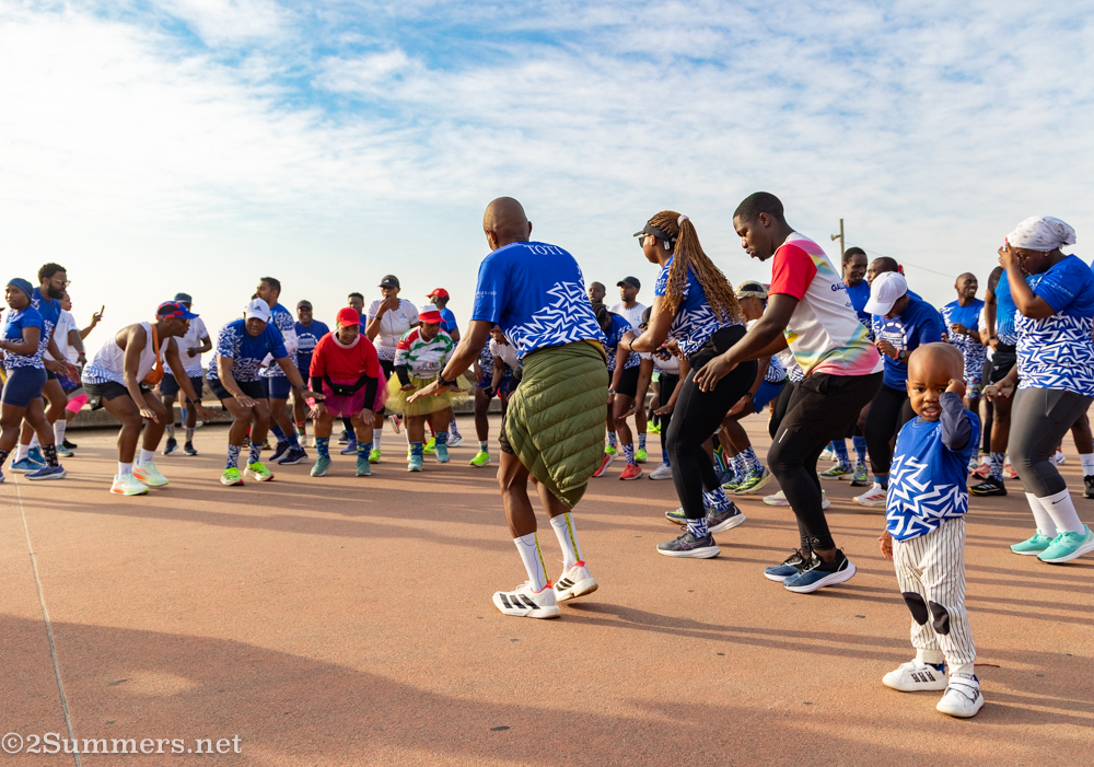 Runners dancing