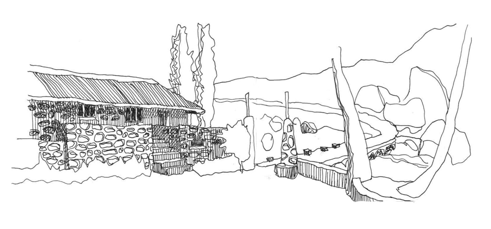 Sketch of the Duck and Donkey restaurant at Semonkong